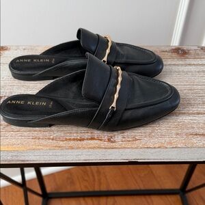 Anne Klein Black Mules with Gold Accent